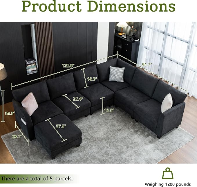 122.8" Large Sectional Couches for Living Room, 6 Seater L Shaped Modular - Image 2