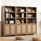 SICOTAS Bookcase 71" Tall Bookshelf 5 Tier Rattan Boho Bookcase by SICOTAS