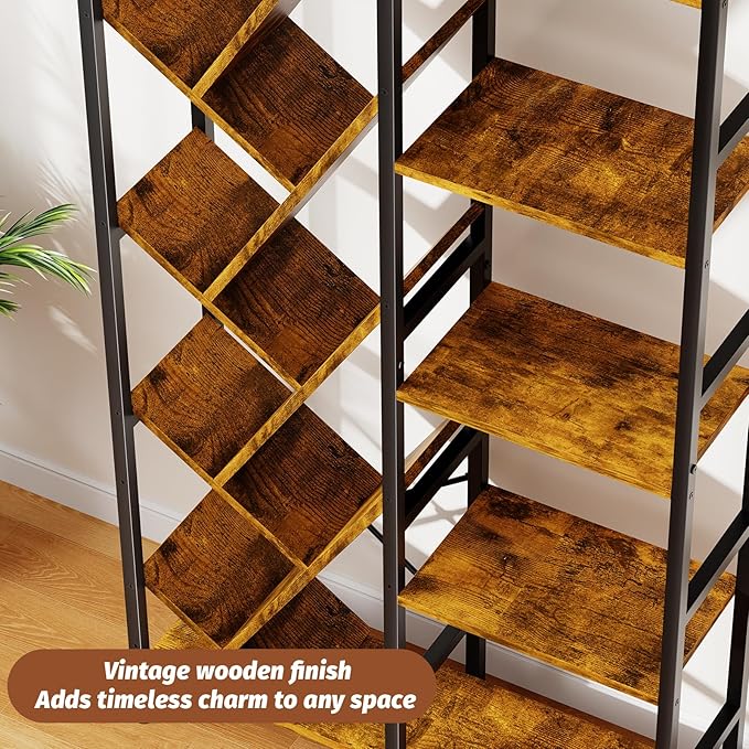5-Tier Double Wide Bookshelf 67", Industrial Tree BookShelves, Vintage Storage - Image 7