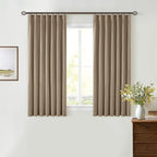 Light Brown Pinch Pleat 100% Blackout Linen Curtains 2 Layers 45 Inch Long | - Image 7