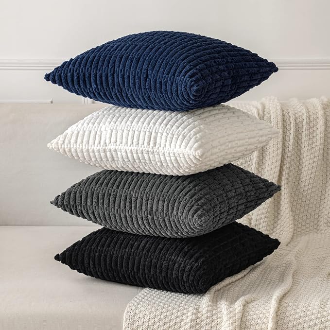 MIULEE Corduroy Decorative Throw Pillow Covers 20x20 Navy Blue Pack of 2 | Soft - Image 4
