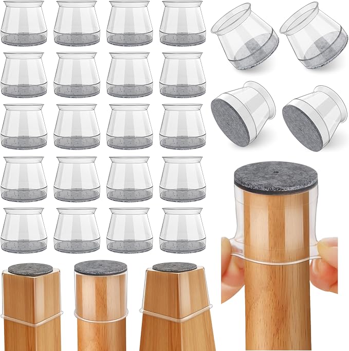 24 Pcs Chair Leg Floor Protectors Round, Silicone Felt Furniture Leg Pads Caps by Ansible
