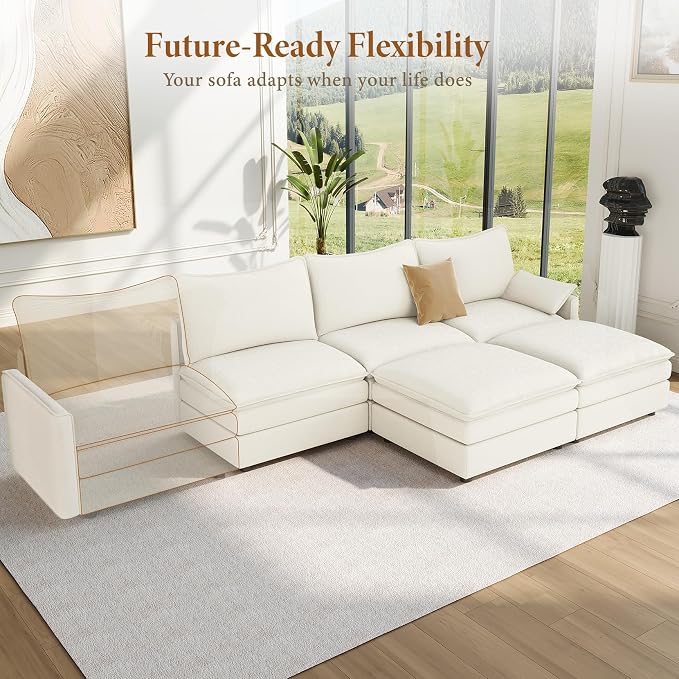 Vesgantti 108" U Shaped Sectional Couch, Comfy Cloud Modular Sectional Sofa - Image 8