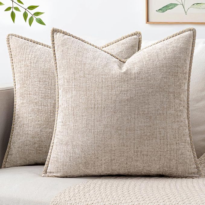 MIULEE Decorative Couch Throw Pillow Covers 18x18 Inch Taupe 2 Pack | Farmhouse by MIULEE