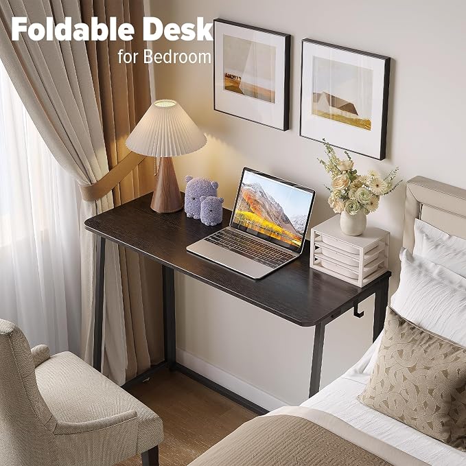 WOHOMO Folding Desk, 39.4" Narrow Writing Foldable Desk, Space-Saving Laptop - Image 6