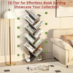 SHEEPAM 10 Tier Tree Book Shelf, Floor Standing Wood Bookshelf - Image 5
