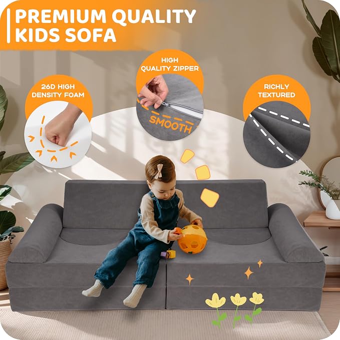 12-Piece Modular Kids Play Couch – Premium Soft Foam, Removable Cover, - Image 5