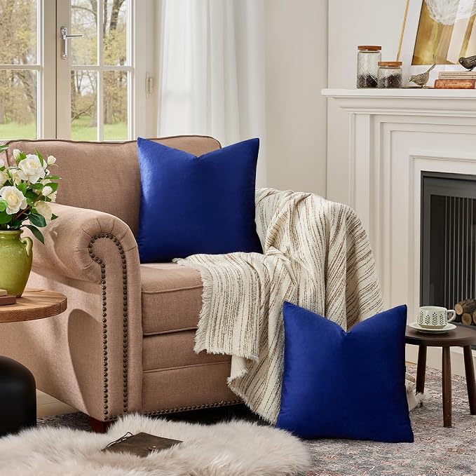 GIGIZAZA Royal Blue Velvet Throw Pillow Covers 24x24 Pack of 2 | Decorative - Image 3