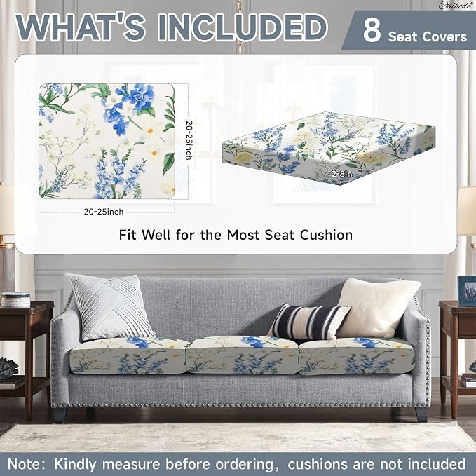 CALBODE 8 Pcs Stretch Indoor/Outdoor Seat Cushion Covers, - Image 2