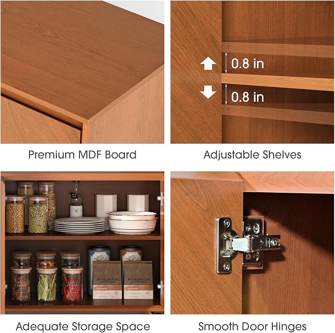 JOINICE Storage Cabinet, Mid-Century Modern Wood Accent Cabinet, Chevron - Image 4