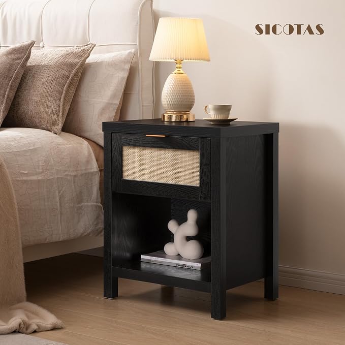 SICOTAS Rattan Nightstand, Farmhouse Night Stands - Image 2