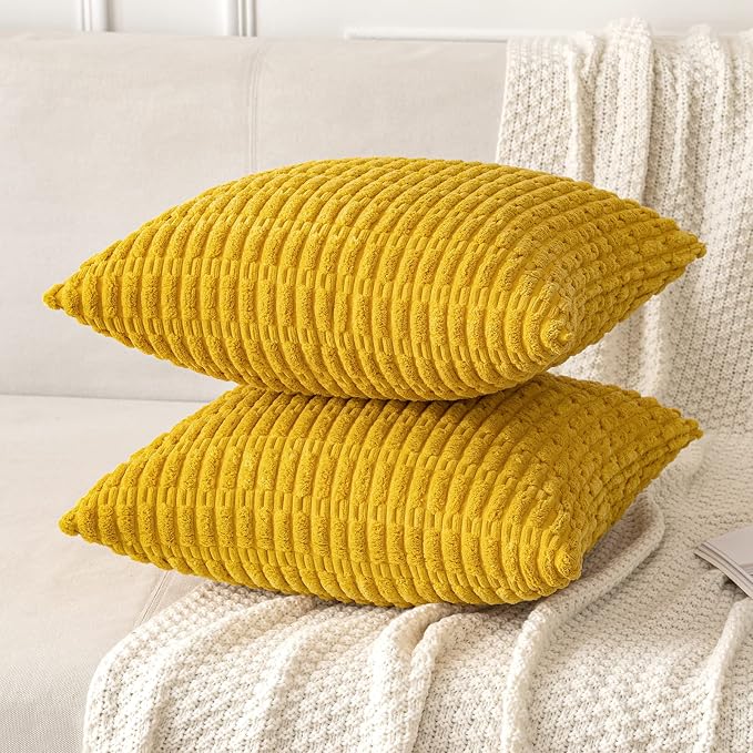 MIULEE Euro Corduroy Decorative Throw Pillow Covers 22x22 Mustard Yellow | Pack - Image 5