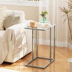 End Table, C Shaped Side Table for Sofa, Glass Couch Tray Snack Dinner Table - Image 2