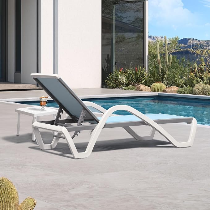 PURPLE LEAF Patio Chaise Lounge Chair Set Outside Aluminum Plastic Stackable - Image 3