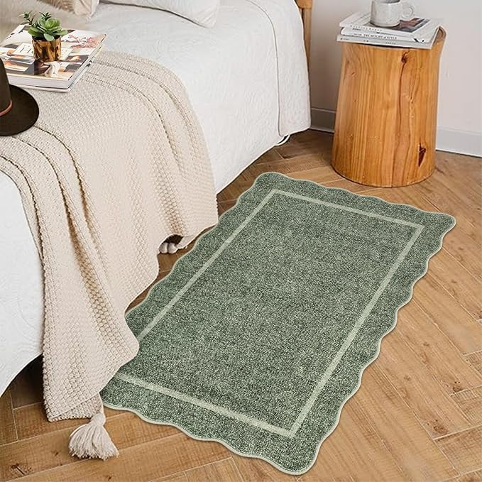 GarveeHome Scalloped Small Area Rug 2x3 Entryway Mat Non Slip Greyish Green | by GarveeHome