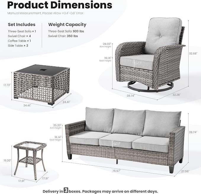 ovios 8 Pieces Patio Furniture Set, Outdoor Wicker Sofa Couch - Image 8