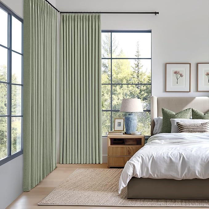 MIULEE Sage Green Pinch Pleated 100% Blackout Linen Curtains 40x96 Inches | - Image 2