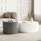 2-Piece Round Nesting Coffee Table Set, 29.52" Marble Coffee Table and End by Henf