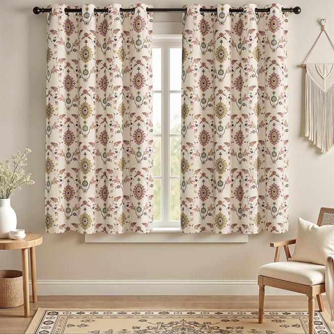 Boho Floral 100% Grommet Blackout Curtains 63 Inch 2 Panels | Colorful Bohemian by Unknown