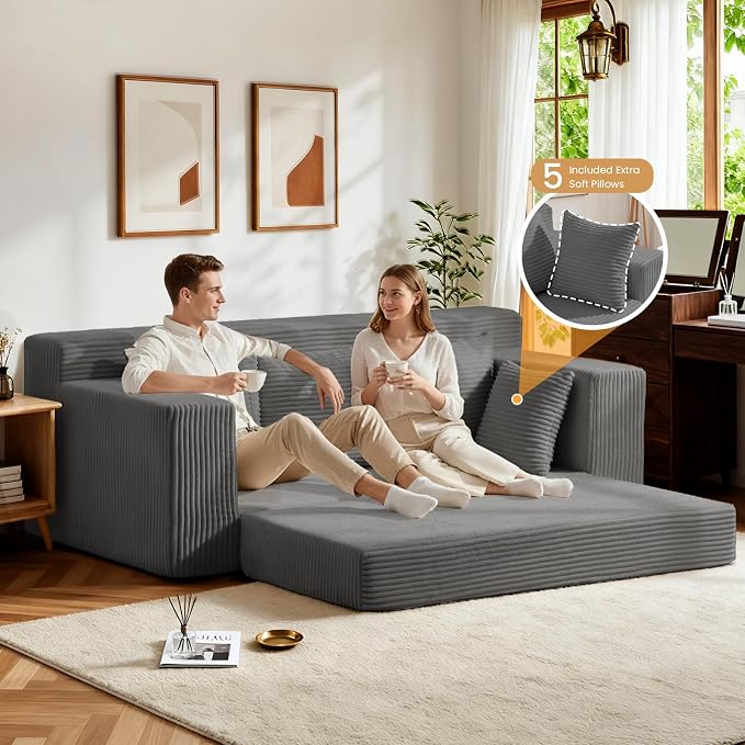 Oversized Boneless Loveseat, 3 Seater Pull Out Convertible Sofa Bed - Image 4