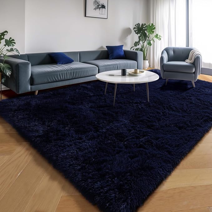Navy Blue Rug 4x6, Fluffy Dark Blue Rugs - Image 3