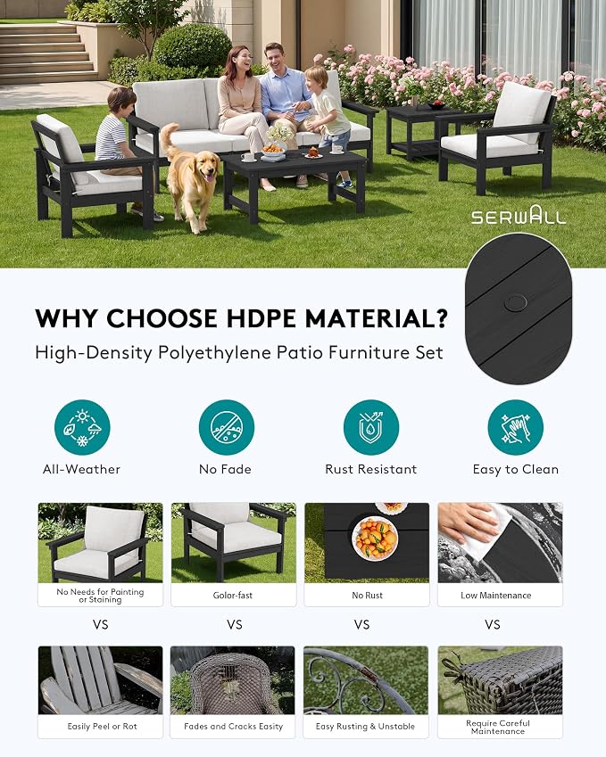 SERWALL HDPE Patio Furniture Set, 7-piece Outdoor Sectional Sofa Set, All - Image 3