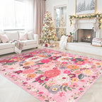 Pink Floral Area Rug 5x7 for Living Room Bedroom | Ultra-Thin; Non Slip; Stain - Image 6