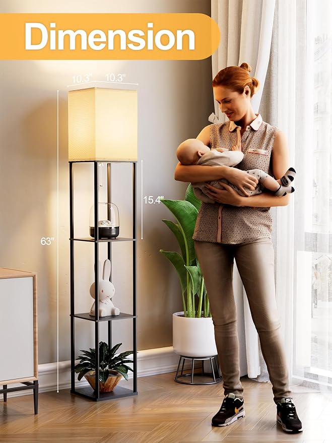 Floor Lamp with Shelves for Living Room, Shelf Floor Lamp with 3 CCT LED Bulb - Image 3