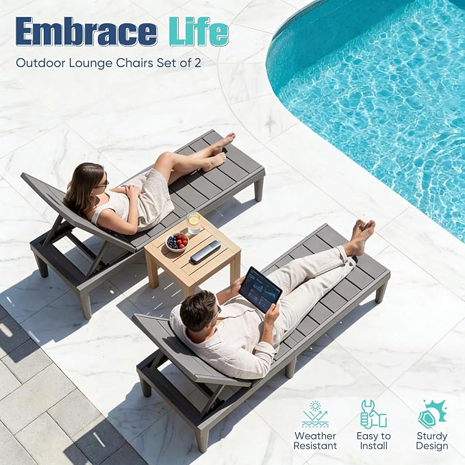 Devoko Outdoor Chaise Lounge Chair Set of 2 - Image 7