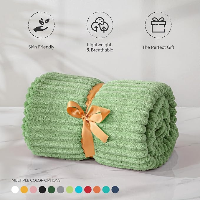 BEDELITE 3D Ribbed Apple Green Fleece Twin Blanket - Image 5