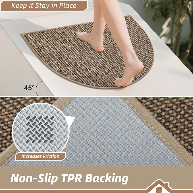 BEQHAUSE Dirt Trapper Door Mat 26" x 40" Half Circle Non Slip Rugs, Taupe | - Image 4