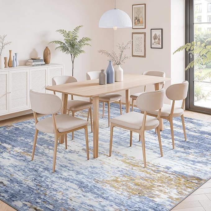 9x12 Area Rug for Living Room, Abstract Washable Large Rugs, Light Blue | - Image 3