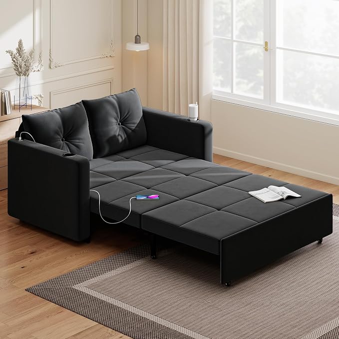 Krcix 3 in 1 Pull Out Couch, 56 Inch Velvet Sofa Bed, Convertible Sleeper Sofa by Krcix