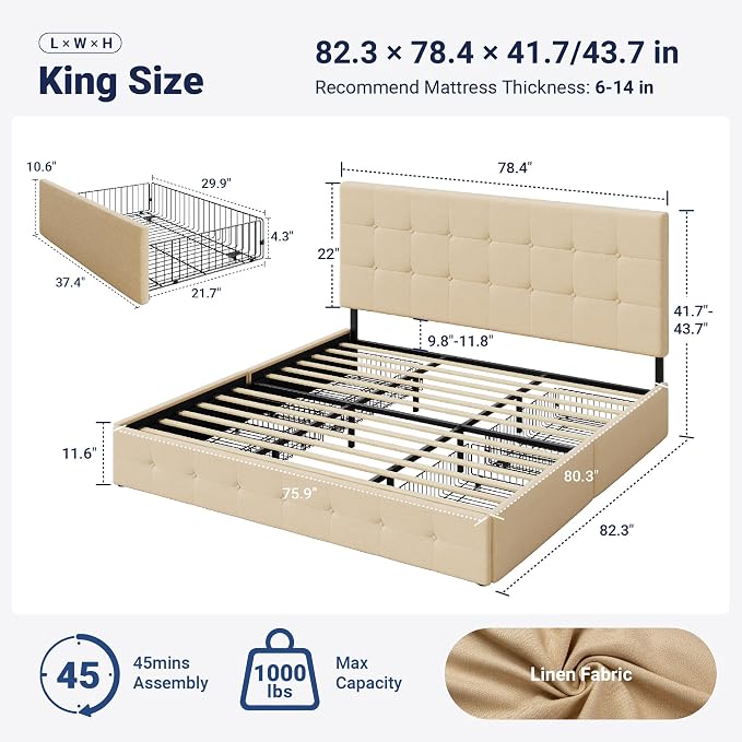 Allewie Upholstered King Size Platform Bed Frame - Image 2