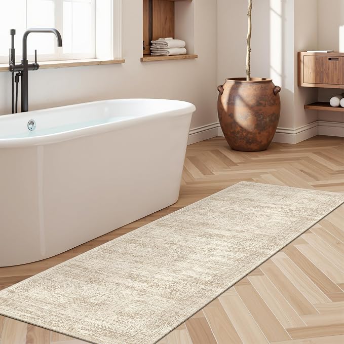 Soalmost Runner Rug 2x6 Washable Kitchen Hallway Runners Non-Slip Beige | Soft - Image 3
