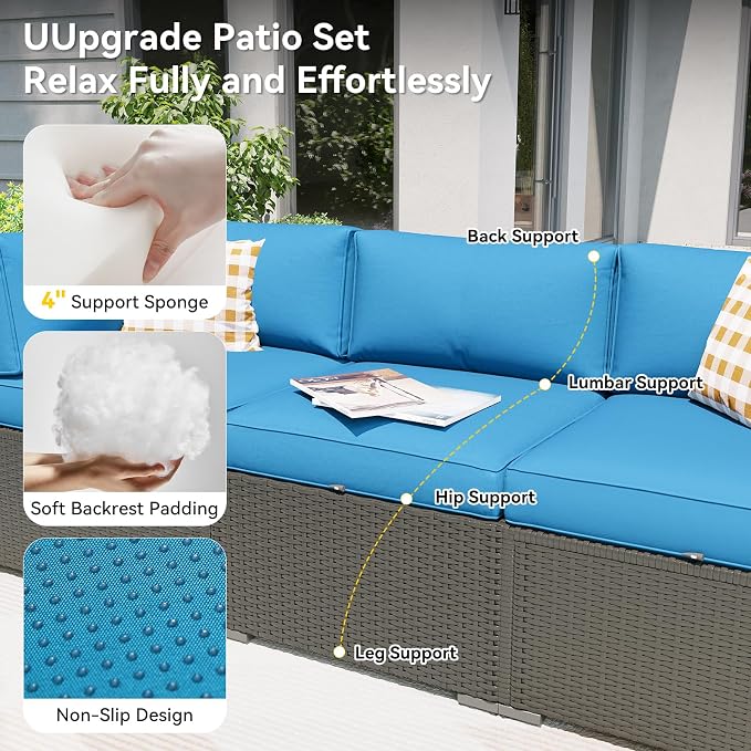 Aoxun Patio Furniture Set with Umbrella, 8 Piece Outdoor Sectional Sofas - Image 2