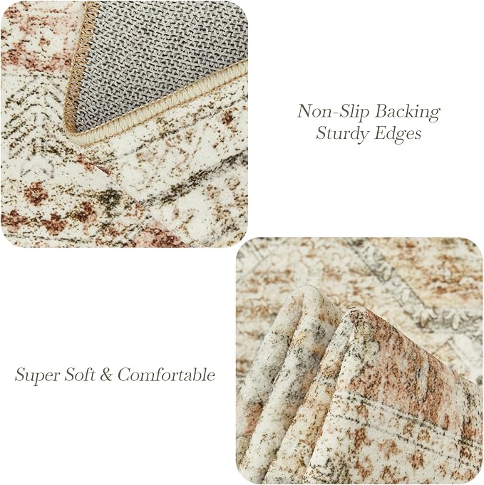 Soalmost Washable Area Rug 8x10 Large Soft Living Room Rugs Brown/Pink | - Image 6