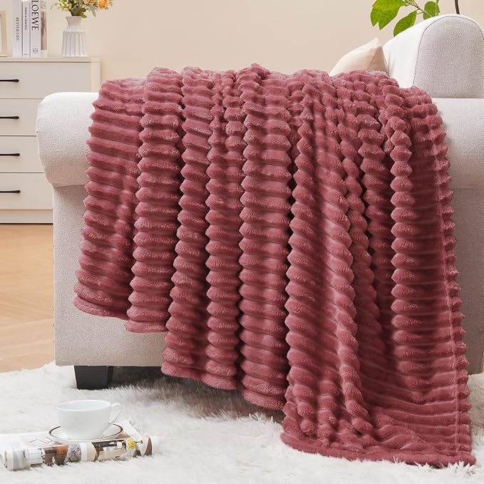 BEDELITE Ribbed Jacquard Brick Dust Fleece Twin Blanket by BEDELITE