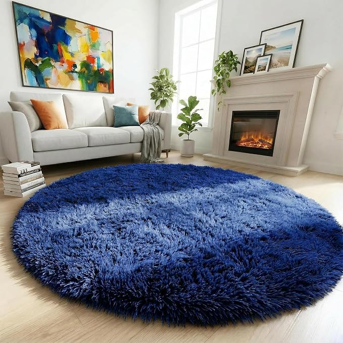Amdrebio Navy Blue Round Circle Area Rug 5Ft - Image 5