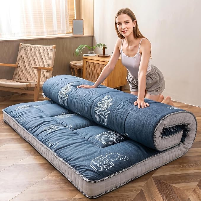 MAXYOYO Grey Cactus Pattern Full Size Futon Mattress, Quilted Bed Mattress by MAXYOYO