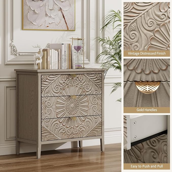 3 Drawer Nightstand, 30 in Tall Accent Storage Cabinet - Image 5