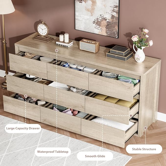 GarveeHome 9 Drawer Dresser for Bedroom, Wide Modern Chest of Drawers, Large - Image 7