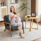 Karl home Accent Chair Wide Armrest Mid-Century Lounge Chair Linen Fabric - Image 4