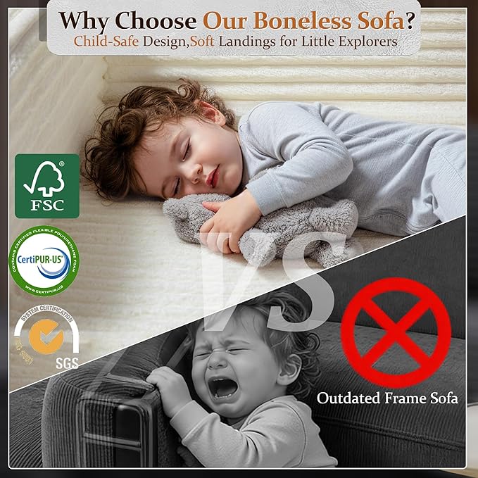 138" Cloud Sectional Couch, Comfort U Shaped Boneless Couch - Image 5