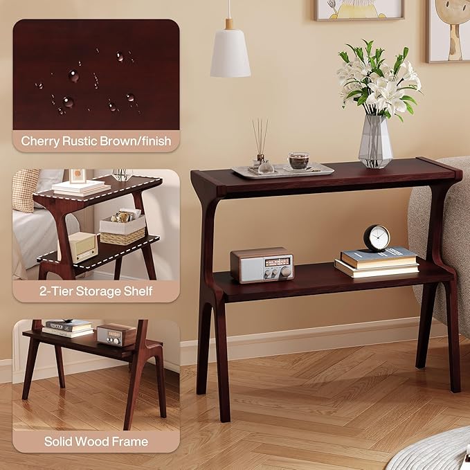 Solid Wood End Table, 2-Tier Side Table - Image 4
