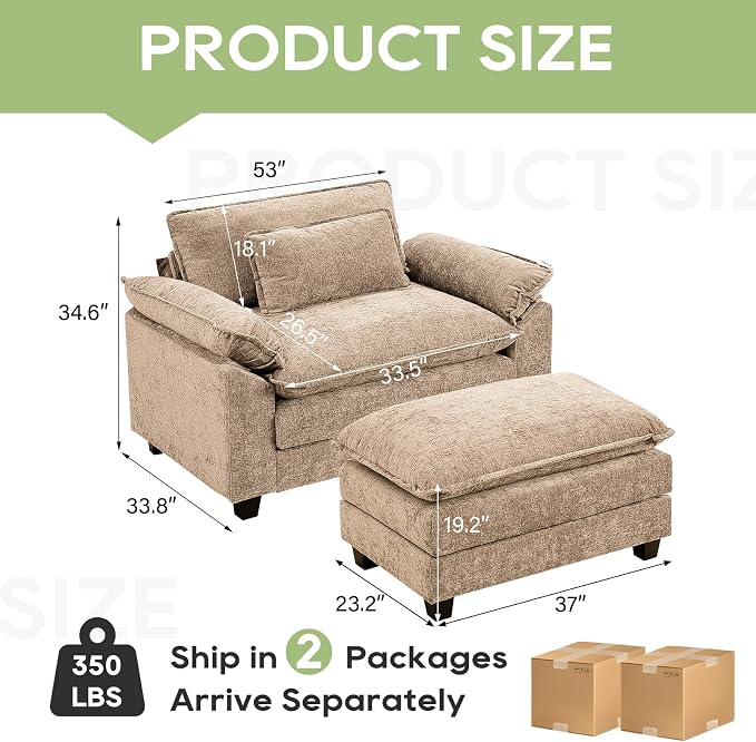 Oprisen 53" Modular Sectional Sofa, Comfy Cloud Couch Sectional Sofa - Image 2