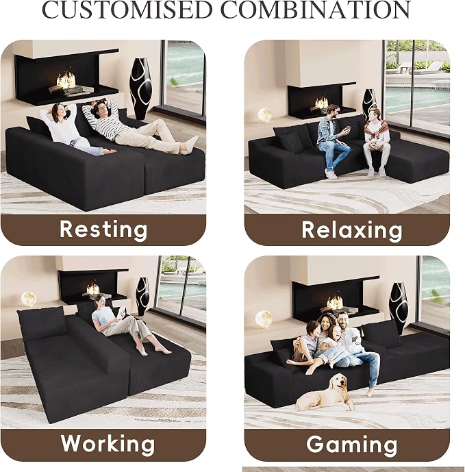 96" L Shaped Modular Sectional Sofa, Boneless Cloud Couch - Image 4