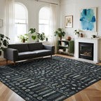 8x10 Retro Washable Area Rugs for Living Room, Dining Room- Black | Ultra Soft by Lbris