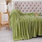 Moss Green Throw Blanket for Couch Sofa 60x80 inches Striped Design | Fleece - Image 4