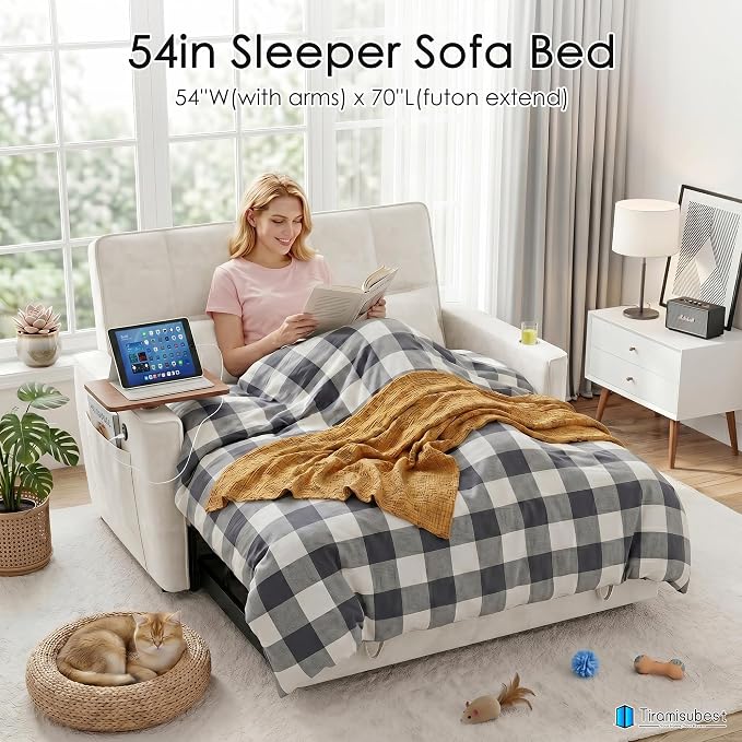 54'' Sleeper Sofa Bed, Convertible Pull Out Couch Futon - Image 3